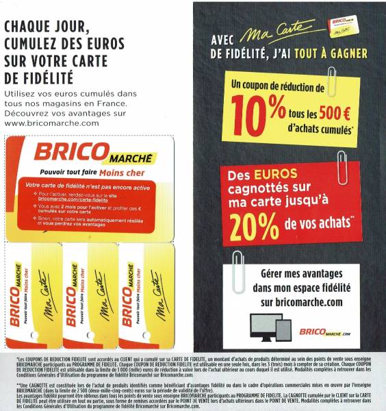 Avec une carte de fidélité vous avez tout à gagner, coupons de réduction et euros cagnottés dans votre Bricomarché à proximité de Fécamp
